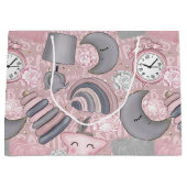 ピンク&グレーのベビーガールのおもちゃムーンズスター ラージペーパーバッグ (正面)