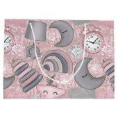 ピンク&グレーのベビーガールのおもちゃムーンズスター ラージペーパーバッグ (裏面)