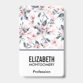 ピンク＆グレーの花の水彩模様 バッジ (裏面)