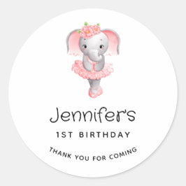 ピンク&グレーエレファントバレリーナ誕生日ありがとう ラウンドシール