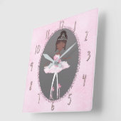 ピンク&グレーオートクチュールエスニックバレリーナガールズベッドルーム スクエア壁時計 (傾斜)