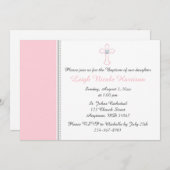 ピンク&グレークロスベビーガールバプテスマ《キリスト教》洗礼式や命名式 招待状 (正面/裏面)