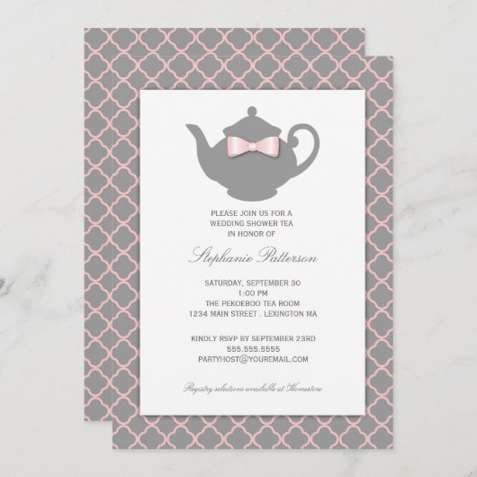 ピンク+グレークローバーズテ結婚ィー招待状 招待状 (正面/裏面)