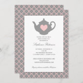 ピンク+グレークローバーベビーシャワーティーパーティー 招待状 (正面/裏面)