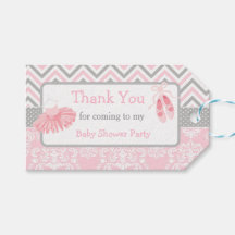 ピンク&グレーシェブロンバレリーナサンキューギフトラベル