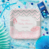 ピンク&グレーシェブロンバレリーナベビーシャワー ペーパープレート (パーティー)