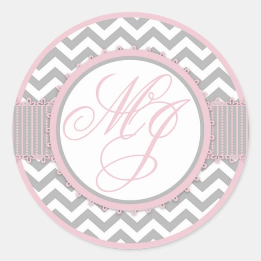 ピンク&グレーシェブロンプリントモノグラム ラウンドシール (正面)