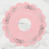 ピンク&グレーシルバーVingageフィリ縁どグレ結婚ス ワイングラスタグ (正面)