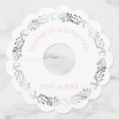 ピンク&グレーシルバーVingageフィリ縁どグレ結婚ス ワイングラスタグ (裏面)