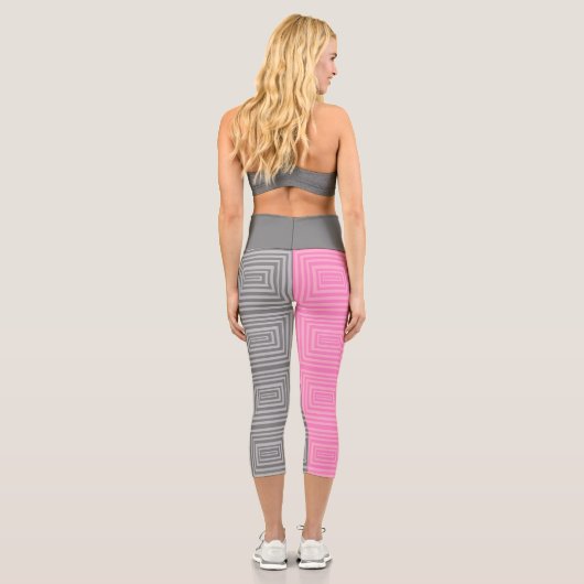 ピンク&グレースクエアヨガパンツカプリレギンス カプリレギンス (裏面)