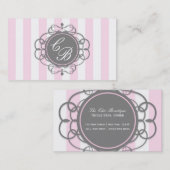 ピンク&グレーストライプシックブティックビジネスカード 名刺 (正面/裏面)