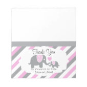 ピンク&グレーストライプゾウ |キャンディトッパー ノートパッド (正面)