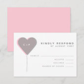 ピンク&グレーツインハートバルーンRSVPカード 出欠カード (正面/裏面)
