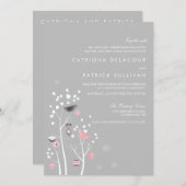 ピンク&グレーバーズウィンタースノー結婚式招待状 招待状 (正面/裏面)