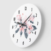 ピンク&グレーフラワーズクラシーウォーターカラー ラージ壁時計 (傾斜)