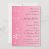 ピンク、グレーフラワー、蝶21招待状 招待状 (裏面)