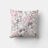 ピンク&グレーフローラ子供部屋枕 クッション (正面)