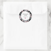 ピンク&グレーフローラ水彩パターンキッチン ラウンドシール (バッグ)