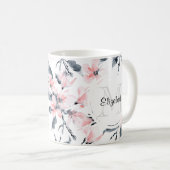 ピンク&グレーフローラ水彩模様モノグラム コーヒーマグカップ (正面右)