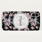 ピンク&グレーフローラ水彩模様モノグラム Case-Mate iPhoneケース (裏面(横))