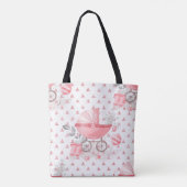 ピンク&グレーベビーガールパステルPRAMブース トートバッグ (裏面)