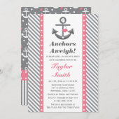 ピンク&グレーポルカいかりベ航海のビーシャワー 招待状 (正面/裏面)