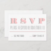 ピンク、グレーモダンタイポグラフィ、結婚式のRSVP返信 出欠カード (正面/裏面)