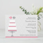 ピンク&グレーラブバードブライダルシャワー招待 招待状 (スタンド正面)