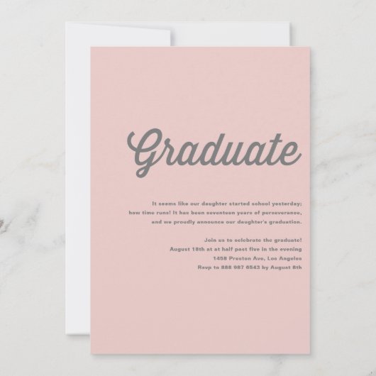 ピンク&グレーレトロはっきりしたタイポグラフィ写真卒業 招待状 (裏面)