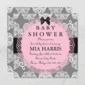 ピンク&グレーヴィンテージシック赤ちゃんシャワー招待状 招待状 (正面/裏面)