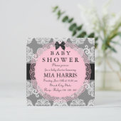 ピンク&グレーヴィンテージシック赤ちゃんシャワー招待状 招待状 (スタンド正面)