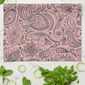 ピンク&グレーヴィンテージフローラダマスク キッチンタオル (折り畳み)