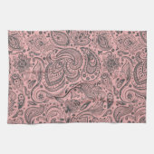 ピンク&グレーヴィンテージフローラダマスク キッチンタオル (横)