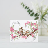 ピンク&グレーヴィンテージラブバードウェディングRSVP 出欠カード (スタンド正面)