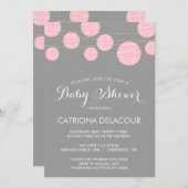 ピンク&グレー紙ランタンベビーシャワー招待状 招待状 (正面/裏面)