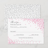 ピンク&グレー紙吹雪ドットウェディングRSVPカード 出欠カード (正面/裏面)
