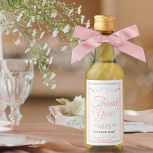 ピンク&グレー結婚ズミニワインボトルラベルありがとう ワインラベル