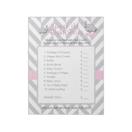 ピンク&グレー象の赤ちゃんシャワー – 価格を推測 ノートパッド