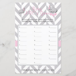 ピンク&グレー象の赤ちゃんシャワー – ABCのゲーム