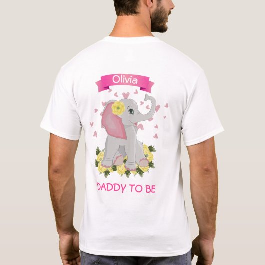 ピンク&グレー象「パパになる」赤ちゃんシャワー Tシャツ (裏面)