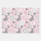 ピンク&グレー赤ちゃん女の子おもちゃハート花 ラッピングペーパーシート (正面3)