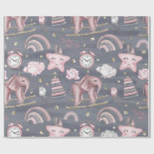 ピンク&グレー赤ちゃん女の子おもちゃハート花 ラッピングペーパー (フラット)