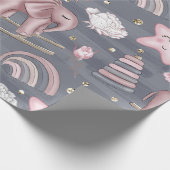 ピンク&グレー赤ちゃん女の子おもちゃハート花 ラッピングペーパー (角)