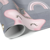 ピンク&グレー赤ちゃん女の子おもちゃハート花 ラッピングペーパー (ロールコーナー)