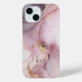 ピンク グレー アルコールインクウォッシュ モノグラムイニシャル 名前 Case-Mate iPhoneケース (裏面)