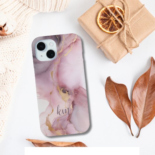 ピンク グレー アルコールインクウォッシュ モノグラムイニシャル 名前 Case-Mate iPhoneケース