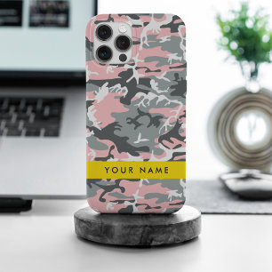 ピンク+グレー カモフラージュ 名前入り オリジナルグッズ iPhone 15 PRO MAXケース