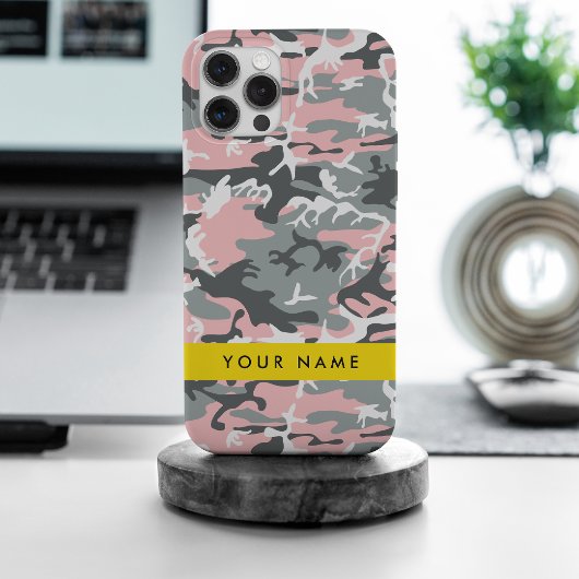 ピンク+グレー カモフラージュ 名前入り オリジナルグッズ iPhoneケース