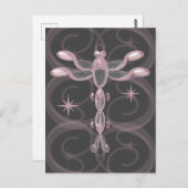 ピンク、グレー、ガラスのトンボと星 ポストカード (正面/裏面)