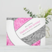 ピンク グレー ガーリー バレーボール 誕生日パーティー 招待状 (スタンド正面)